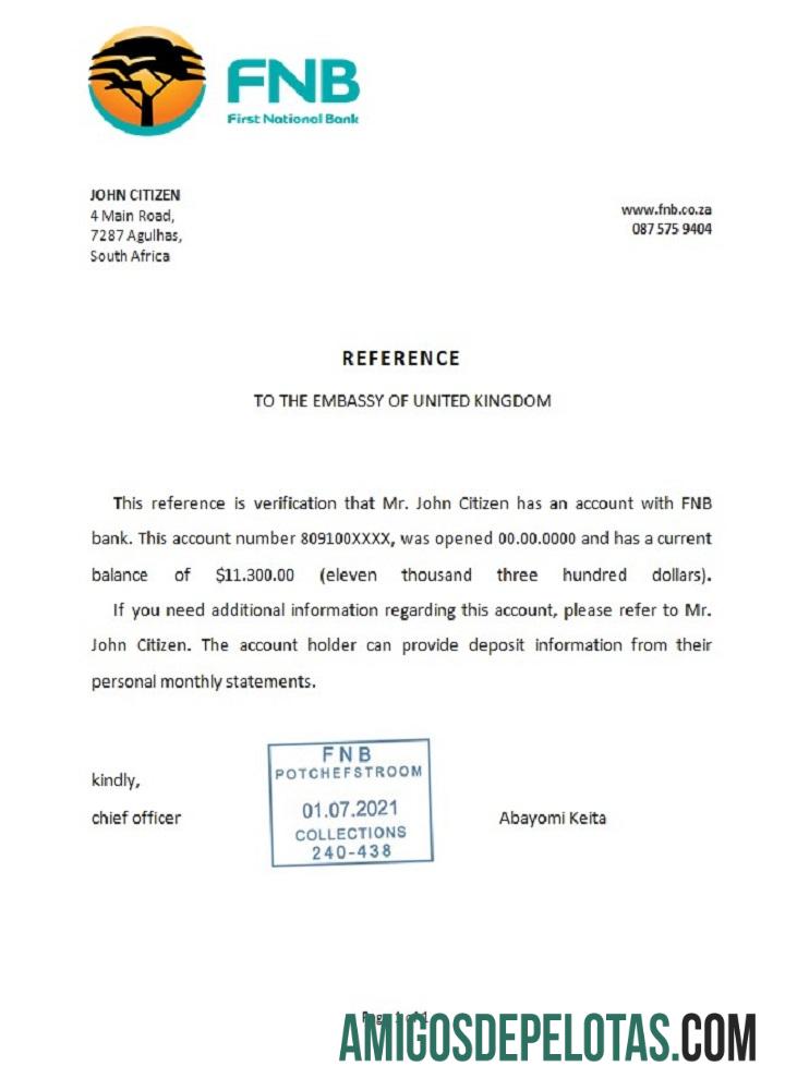 Referência FNB da África do Sul baixar para verificação